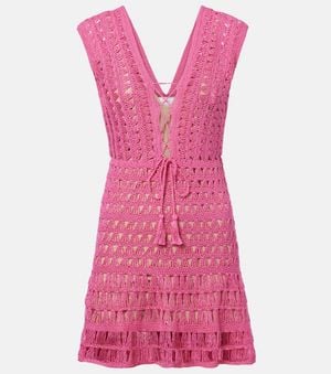 Anna Kosturova Jennifer Crochet Cotton Minidress - Purple