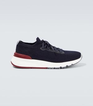 Brunello Cucinelli Zapatillas De Punto Con Piel - Azul