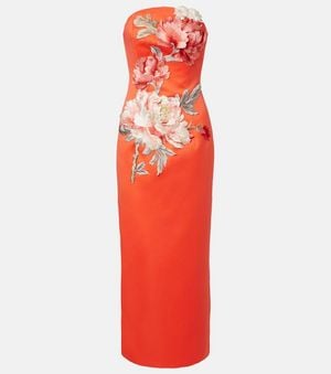 LEO LIN Ava Floral-Applique Satin Corset Gown - Red