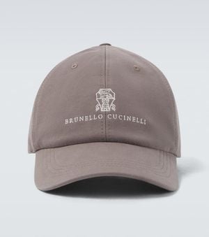 Brunello Cucinelli Logo Embroidered Cotton Baseball Cap - Gray