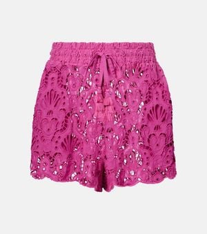 FARM Rio High-Rise Cotton Lace Shorts - Pink