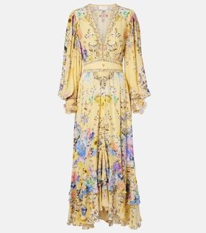 CAMILLA Embellished Floral Silk Crepe Maxi Dress - Metallic