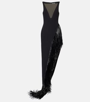 David Koma Fringed Asymmetric Cady Gown - Black