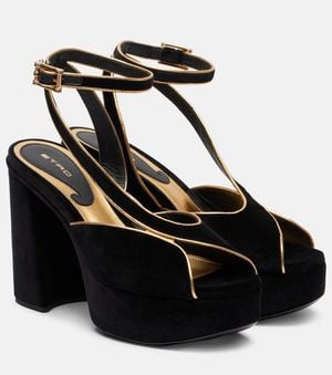 Etro Asymmetrical Velvet Platform Sandals - Black