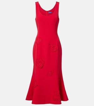 LEO LIN Emily Floral-Applique Midi Dress - Red