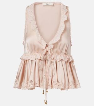 Chloé Top De Saten De Seda Con Encaje - Rosa