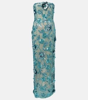 Rachel Gilbert Pierre Embellished Floral-Applique Gown - Green