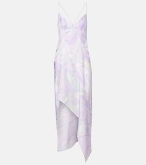 PUCCI Marmo Asymmetric Silk Twill Maxi Dress - Purple