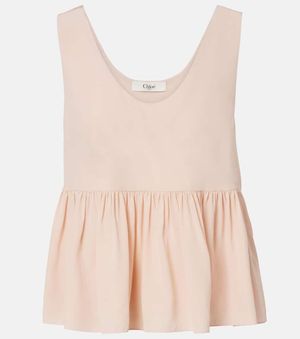 Chloé Top De Crepe De China De Seda Con Peplum - Rosa