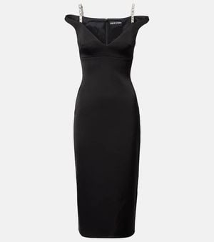 David Koma Crystal-Embellished Satin Midi Dress - Black