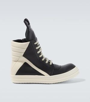 Rick Owens Leather High-Top Sneakers - Black