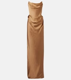 Vivienne Westwood Galaxyno Strapless Satin Corset Gown - Brown