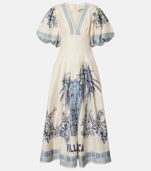 ALÉMAIS Vestido Midi Villa Romantica En Mezcla De Lino - Blanco