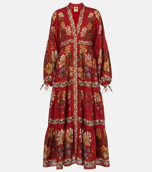FARM Rio Garden Delight Cotton-Blend Midi Dress - Red