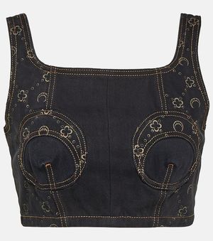Marine Serre Regenerated Cropped Denim Bustier - Black