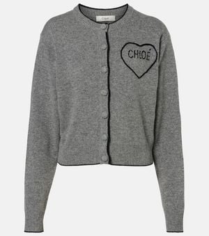 Chloé Logo Wool And Cashmere Cardigan - Gray