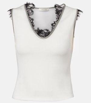 JACQUES WEI Layered Lace-Trimmed Jersey Top - Grey