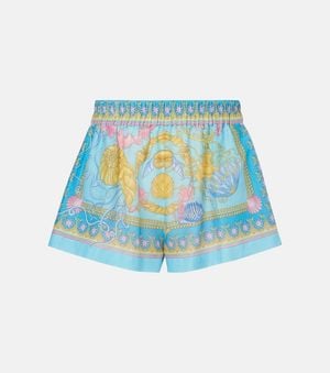 Versace Underwater Barocco Cotton And Silk Shorts - Blue