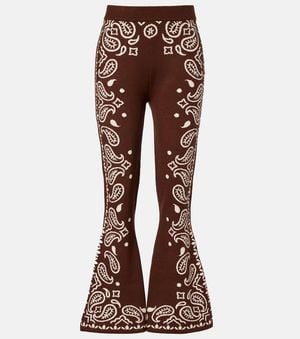 FARM Rio Paisley Knitted Flared Pants - Brown