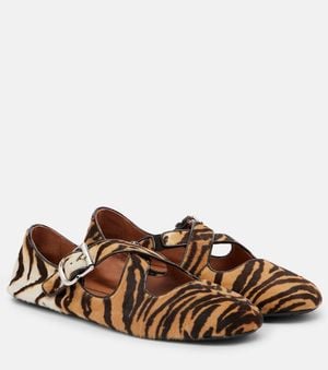 Alaïa Tiger-Print Calf Hair Ballet Flats - Brown