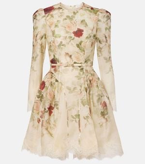 Zimmermann Hypnotic Silk Linen Lace Trim Mini Dress - Natural
