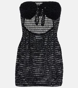 Anna Kosturova Camellia Cotton Crochet Minidress - Black