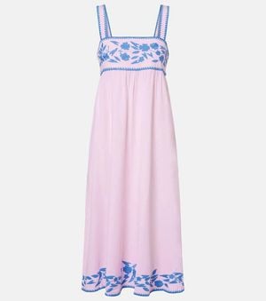 Juliet Dunn Embroidered Cotton And Linen Midi Dress - Pink