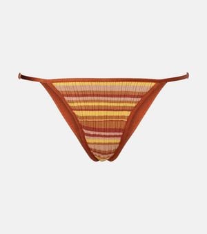 Bananhot Ann Ribbed-Knit Striped Bikini Bottoms - White