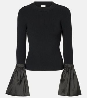 Jonathan Simkhai Agata Taffeta-Trimmed Ribbed-Knit Top - Black