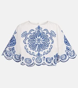 FARM Rio Embroidered Cotton Crop Top - Blue