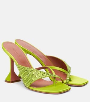AMINA MUADDI Shiona 95 Crystal-Embellished Satin Mules - Yellow