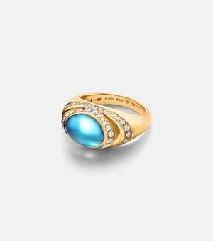 BVLGARI Ring Cabochon Aus 18Kt Gelbgold Mit Diamanten Und Topas - Weiß