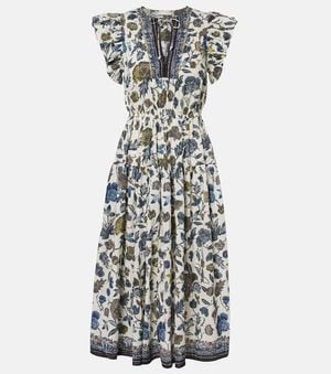 Ulla Johnson Robe Midi Kairi Imprimee En Coton Melange - Blanc