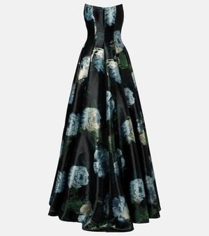 Markarian Laila Floral Brocade Bustier Gown - Black
