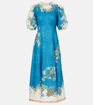 ALÉMAIS Luda Floral Linen Midi Dress - Blue