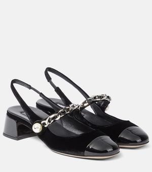 Miu Miu 35 Embellished Velvet Court Shoes - Black
