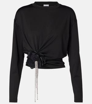 Area Draped Embellished Jersey T-Shirt - Black