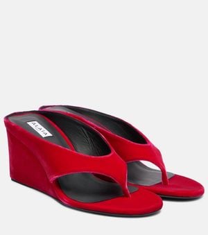 Alaïa Wedge-Sandalen Cube 75 Aus Samt - Rot