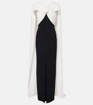 Roland Mouret Caped Floral-Applique Cady Gown - Black