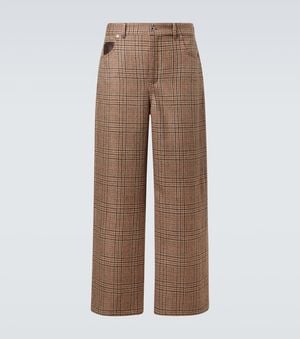 Loewe Checked Wool Tweed Barrel-Leg Pants - Brown