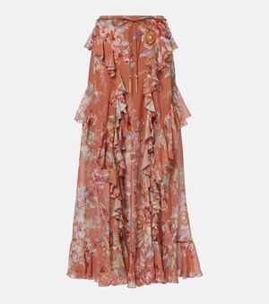Zimmermann Awaken Floral Cotton And Silk Maxi Skirt - Red