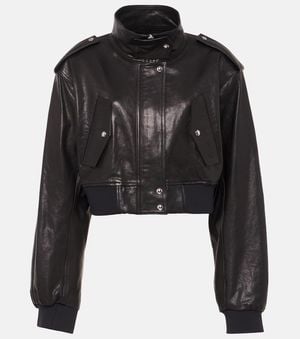 KHAITE Kember Cropped Leather Bomber Jacket - Black