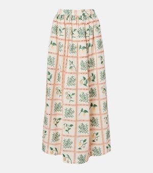 Agua Bendita Tangelo Floral Cotton Maxi Skirt - Metallic