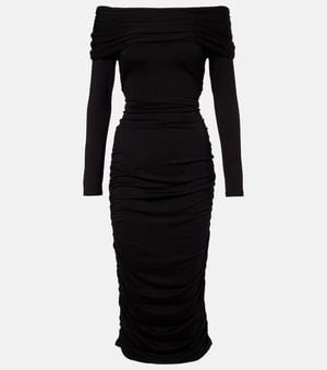 Veronica Beard Tinette Ruched Off-Shoulder Midi Dress - Black