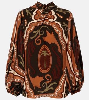 Johanna Ortiz Top De Seda Estampado - Marrón