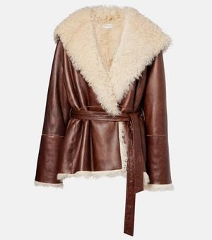 Magda Butrym Veste En Cuir Et Shearling - Marron