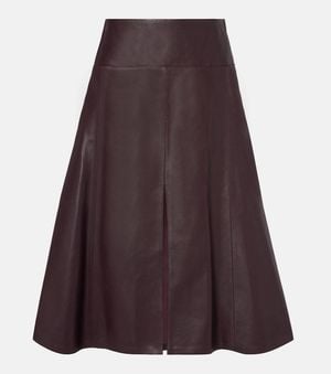 Alaïa Low-Rise Leather Midi Skirt - Purple