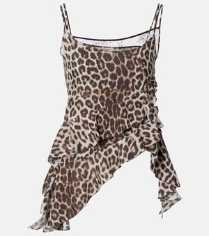 JACQUES WEI Leopard-Print Ruffled Silk Camisole - Brown