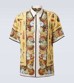 Dolce & Gabbana Camisa De Crepe De Seda Estampada - Metálico