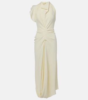 Victoria Beckham Gathered Satin Crepe Midi Dress - Natural